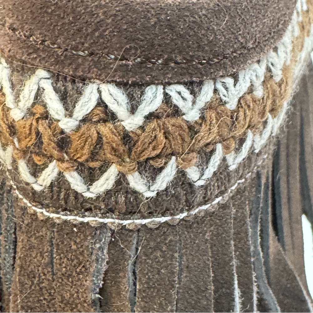 Lamo Virginia Three Tier Chevron Pattern Suede Fringe Moccasin Boots NWOT - Picture 7 of 12